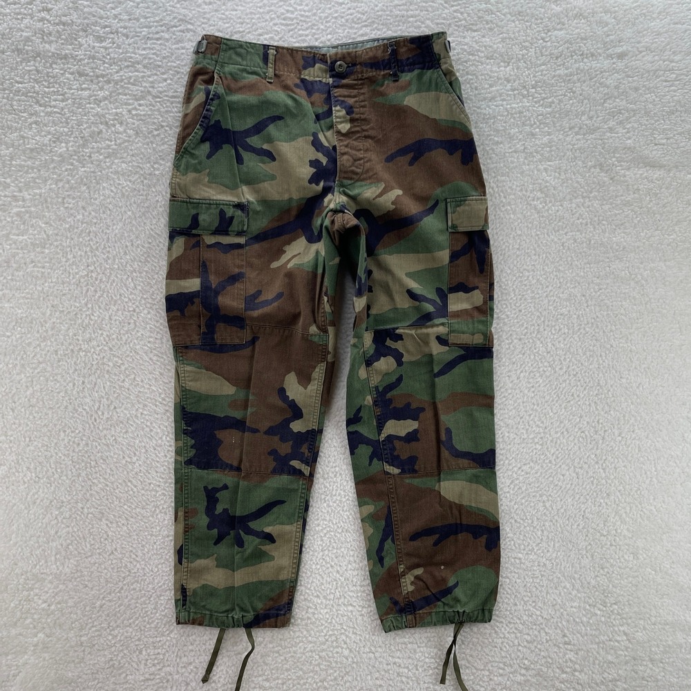 Military BDU Pants Mens Medium Short Green Brown Woodland Camo Cargo Canvas Gorp